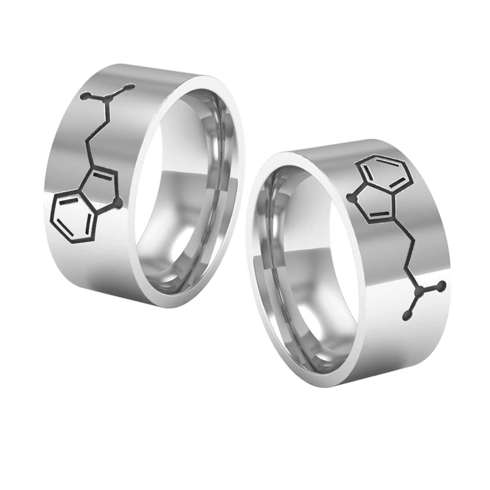 Steel Color DMT Biomolecules Symbol Finger Ring Chemical Molecular Structure Stainless Steel Rings for Research Scholar Gifts