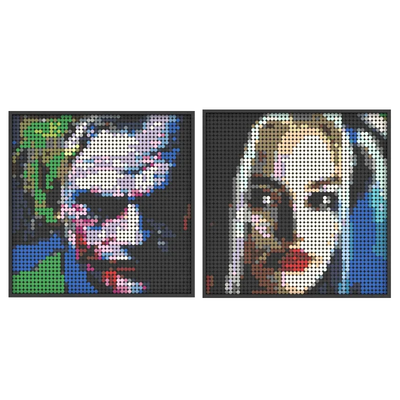 Художественные кирпичи Joker And Harley MOC Pixel, строительные блоки из известного фильма Warrior 48x48, картина клоуна, украшение «сделай сам», игрушки для детей