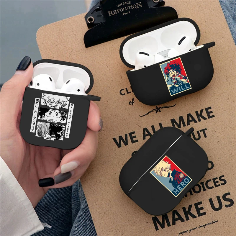 

Fashion cute My Hero Academia Soft silicone TPU Case For AirPods Pro2 1 2 3 Black Silicone Wireless Bluetooth Earphone Box Cover