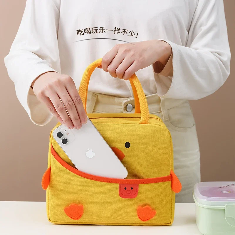 

Новая мультяшная сумка для ланча для женщин, густые Термосумки для хранения пищи с милым утенком, Детские вместительные Изолированные сумки для еды, сумки