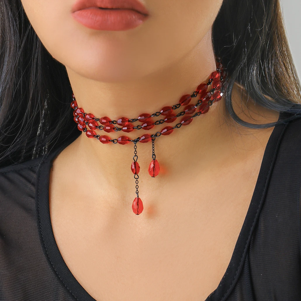 

Ingemark Gothic Multilayer Red Crystal Pendant Choker Necklace for Women Short Collar Vintage Clavicle Chain Girlfriend Jewelry