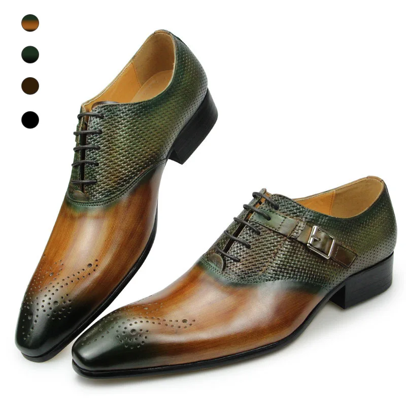 Men's shoes Brogues Leather Luxury Genuine Handmade stylish casual brand high quality wedding dress banquet suit matching sapato