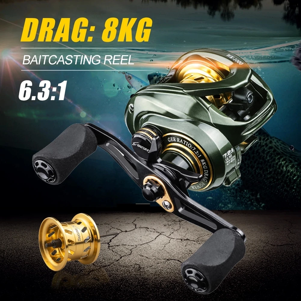 

Baitcasting Reel 8KG Drag 13+1BB 6.3:1 Gear Ratio Metal Spool Magnetic Brake System Fishing Reel Saltwater Fishing Accessories