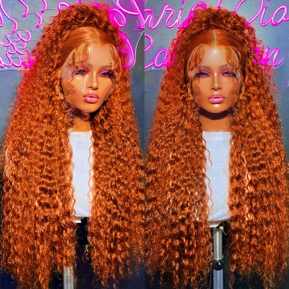 

Ginger Orange 13x6 Hd Lace Frontal Wig Deep Wave Lace Front Human Hair Wigs 13x4 Transparent Water Curly Hair Wigs for Women