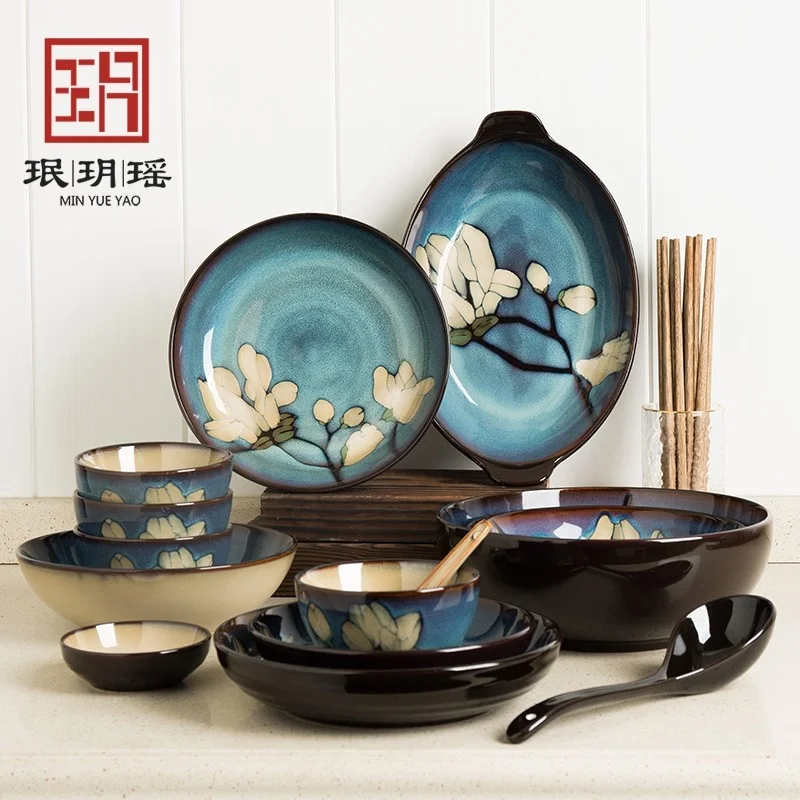 

Japanese Entry Lux Dish Set Thickened Anti-Scald Household Blue and White Porcelain Tableware Creative Bowl Plate