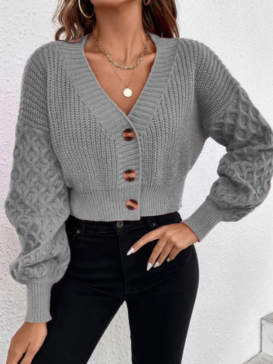 Женский Кардиган С Рукавами-фонариками Повседневный Свободный Свитер В