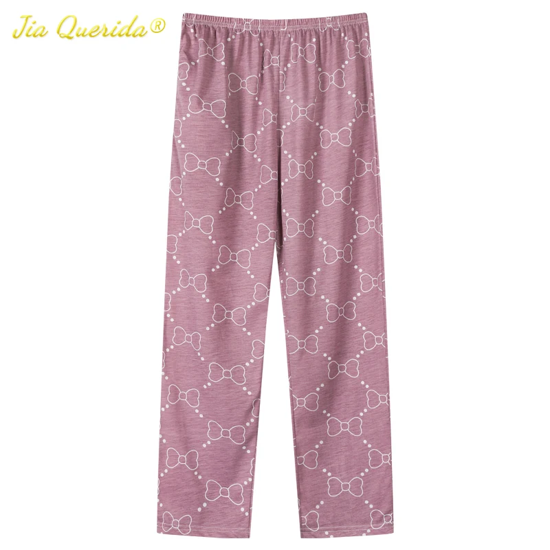 Pantalones largos de algodón con estampado de lazos rosas para mujer, ropa de estar por casa, pijama bonito, novedad de 2022