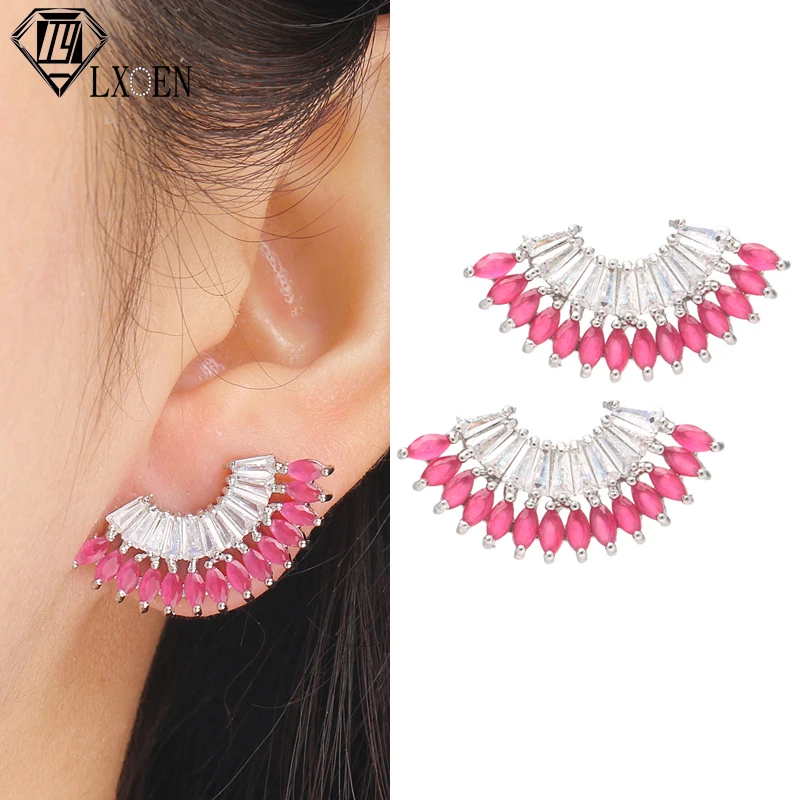

LXOEN Gorgeous Bridal Wedding Earrings Dazzling Cubic Zirconia Modern Design Party Statement Stud Earrings for Women