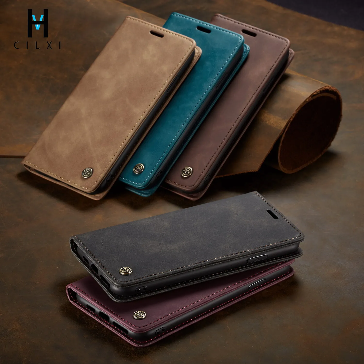 For Samsung Leather Phone Case Magnetic Opening and Closing Phone Case Vhcilxi TPU+PU Material Phone Case for Samsung Phone Case