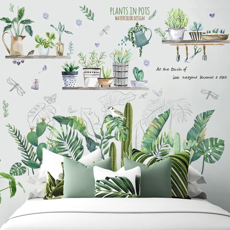 

[shijuekongjian] Potted Plant Wall Sticker DIY Green Grass Wall Decals for House Living Room Bedroom Nursery Kitchen Decoration