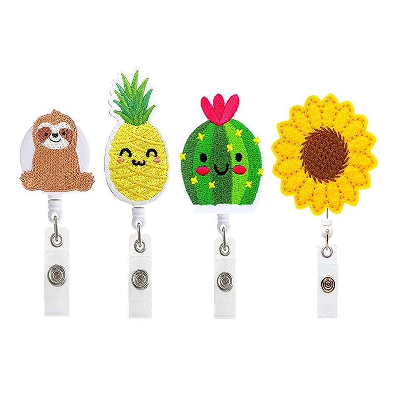 

4 Pcs Nurse Retractable Badge Reels, Retractable Badge Reel Holders, Cute ID Badge Holder With Alligator Clip Felt Clip