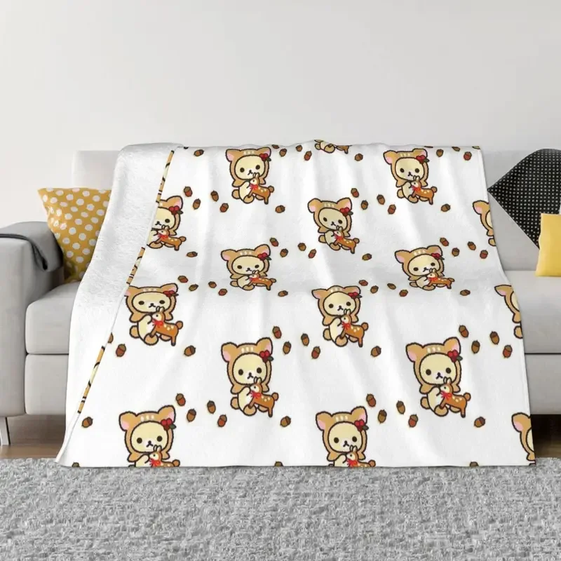 Милые одеяла Rilakkuma с маленьким медведем бархатное всесезонное