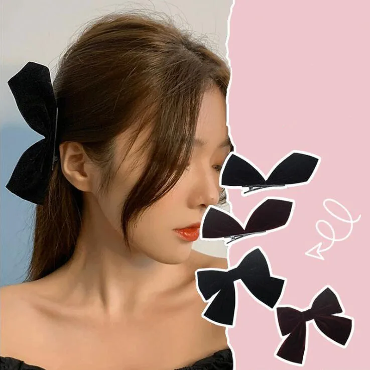 

1Pair Black White Ribbon Hair Bows Clips Vintage Bowknot Side Hairpin Cute Girls Barrettes Headdress Hair Accessories For Women