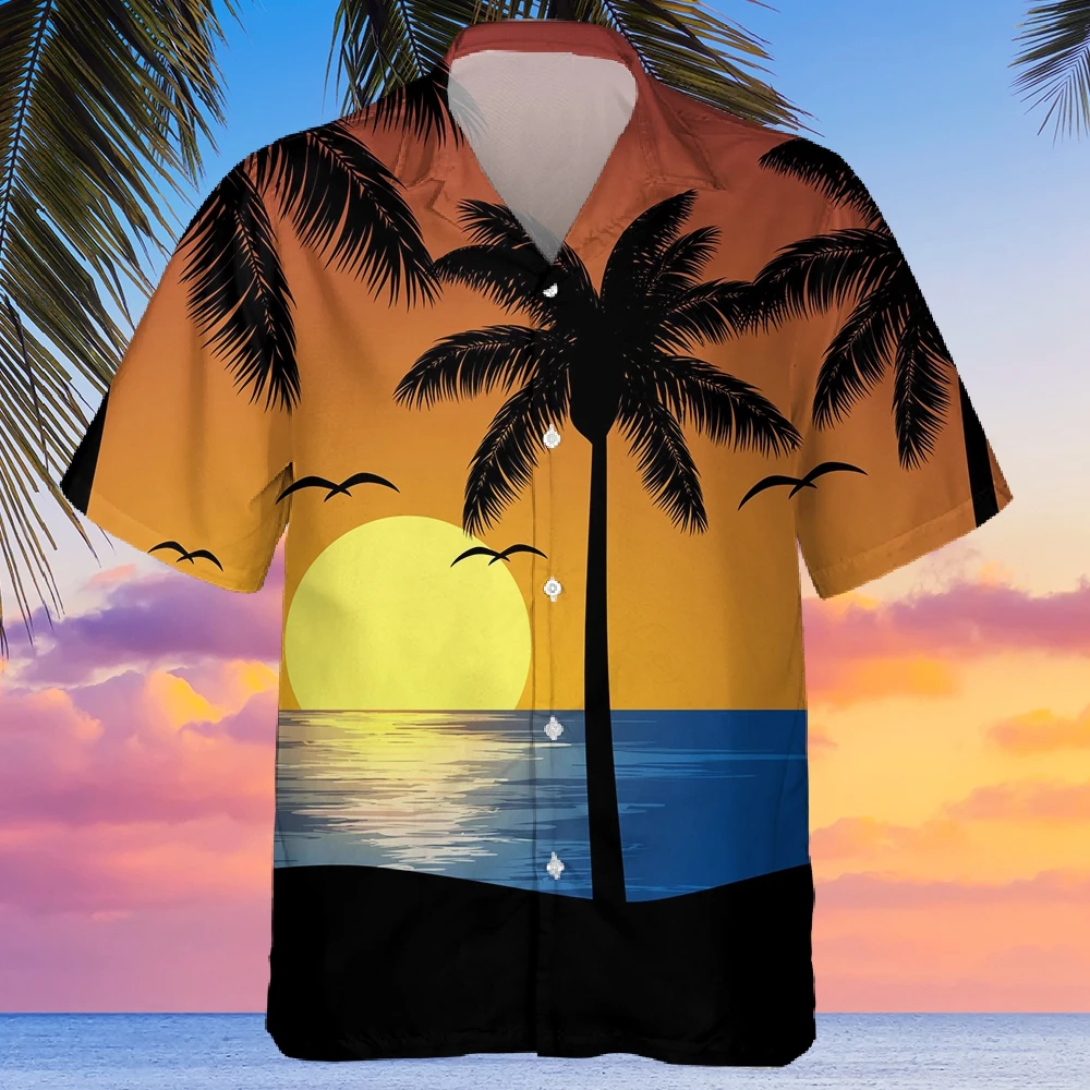 Jumeast 3D Coconut Tree Print Shirts For Men Summer Casual Short Sleeve Hawaiian Shirt Mens Single Breasted Cardigan Streetwear