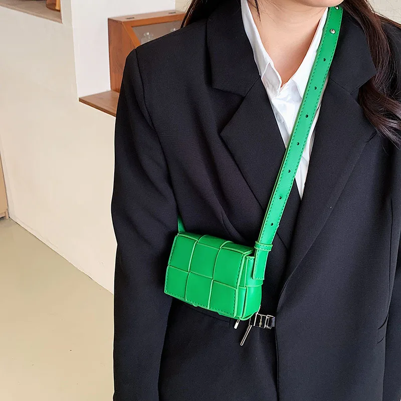 

Luxury Mini Ladies Square Weave Bag PU Leather Shoulder Crossbody Bags for Women 2023 Small Purses and Handbags Designer