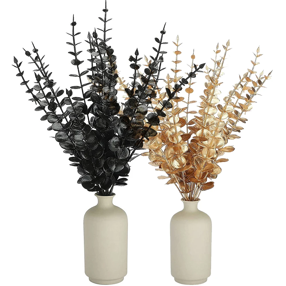 

12/24pcs 38cm Black Gold White Eucalyptus Leaf Branch Imitation Green Plant Artificial Flower Eucalyptus Leaf