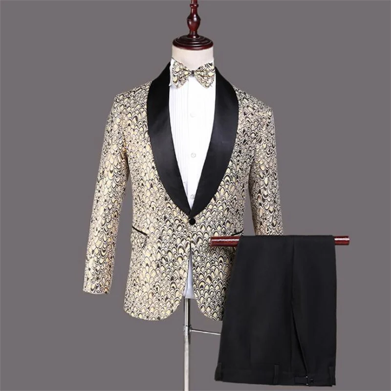 

Blazer Men Groom Suit Set With Pants Wedding Costume Singer Star Style Vestidos De Novia Stage Clothing Fashion Formal Dress
