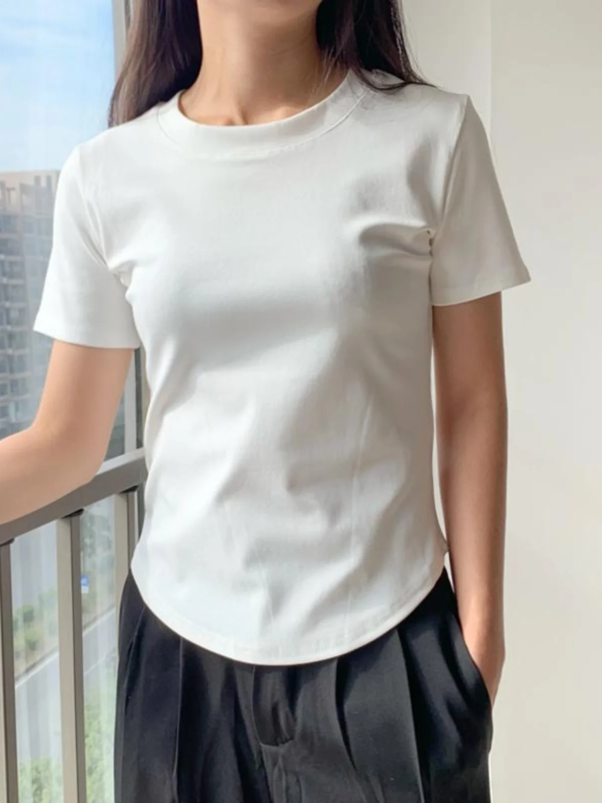 2024 новая облегающая футболка из чистого хлопка с короткими рукавами женская