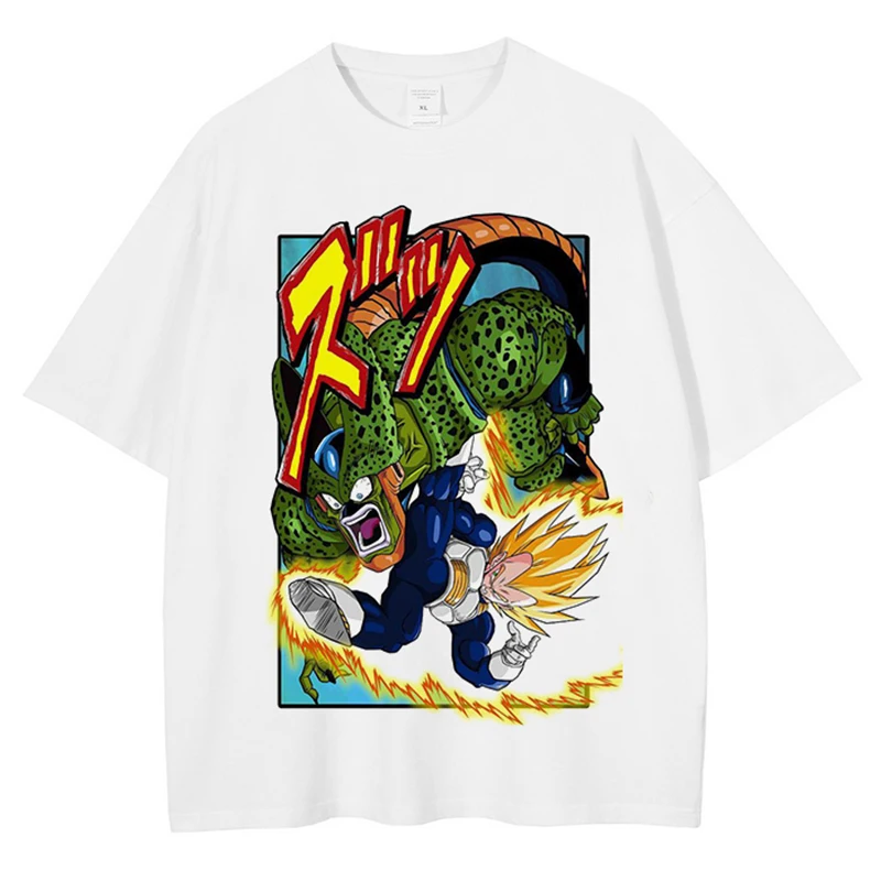 Hip Hop Streetwear T-Shirt Japanese Anime Dragon Ball Print T Shirt Harajuku Cotton Men Summer Short Sleeve Tops Tees White