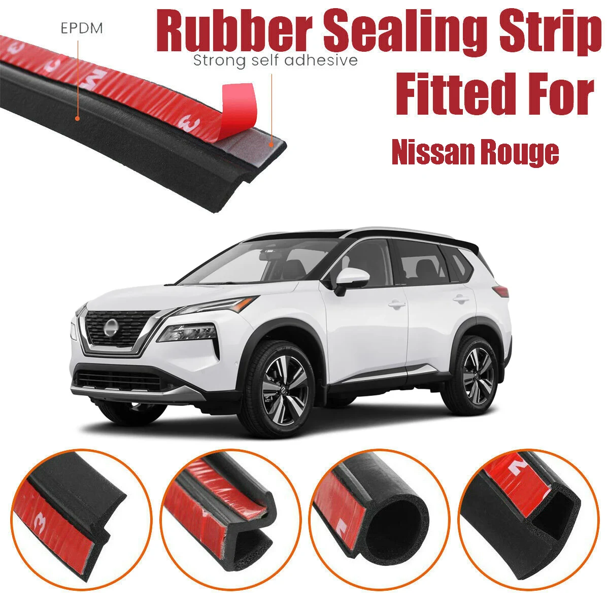 Door Seal Strip Kit Self Adhesive Window Engine Cover Soundproof Rubber Weather Draft Noise Reduction For Nissan Rouge
