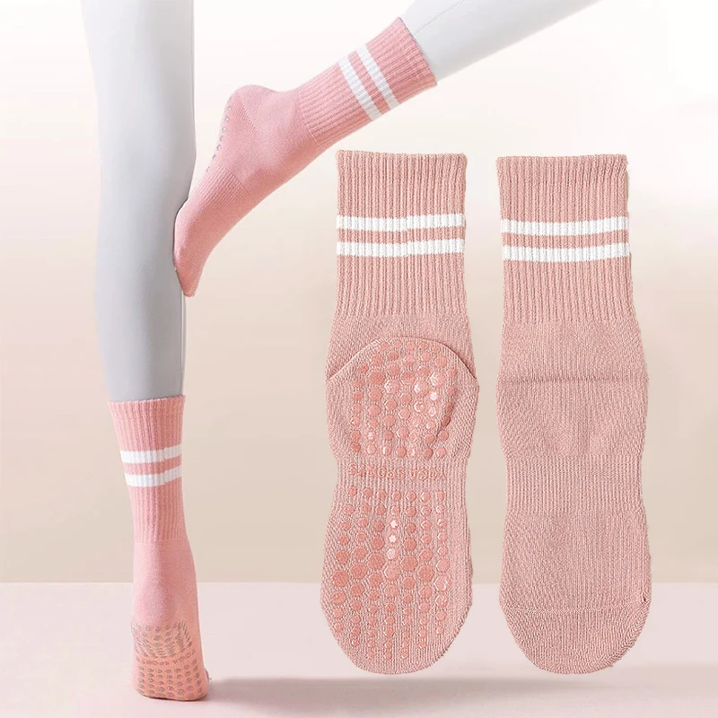 

Хлопковые носки для йоги, носки средней длины из чистого хлопка, Нескользящие силиконовые безопасные удобные носки для фитнеса и спорта в помещении для женщин