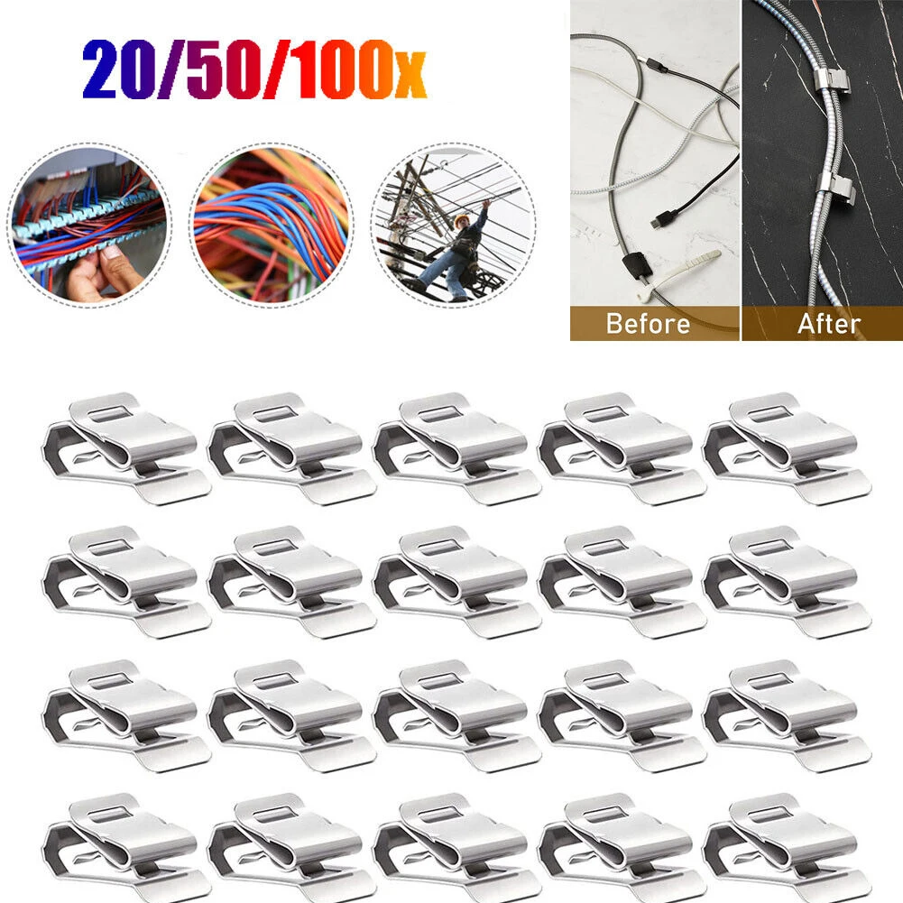 

20/50/100Pcs Solar Panel Photovoltaic Cable Clamp Edge Clip Solar Cable Value Pack Stainless Steel Cable Tie Clip Fixing Cable