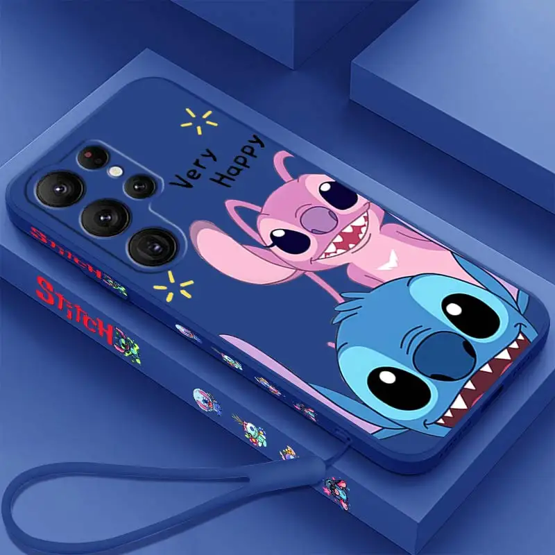 

Disney Stitch Anime Cute Cool Phone Case For Samsung Galaxy S23 S22 S21 S20 FE S10 Ultra Plus Lite 5G Liquid Left Rope Cover