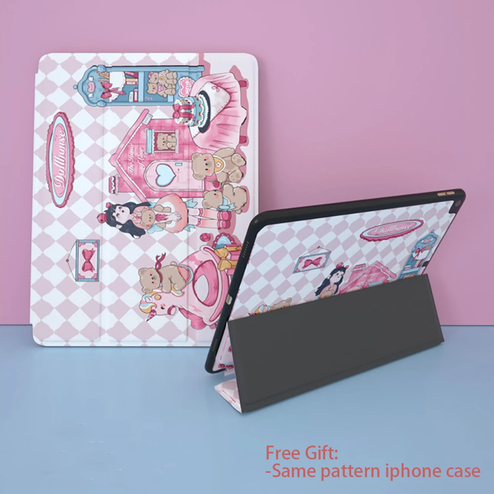 

Cute Cartoon Cover For Apple iPad 10.2inch 2021 2020 2019 Mini 6 8.3'' Air 4 5 ipad Pro 11 Folding Folio Case With Pen Slot