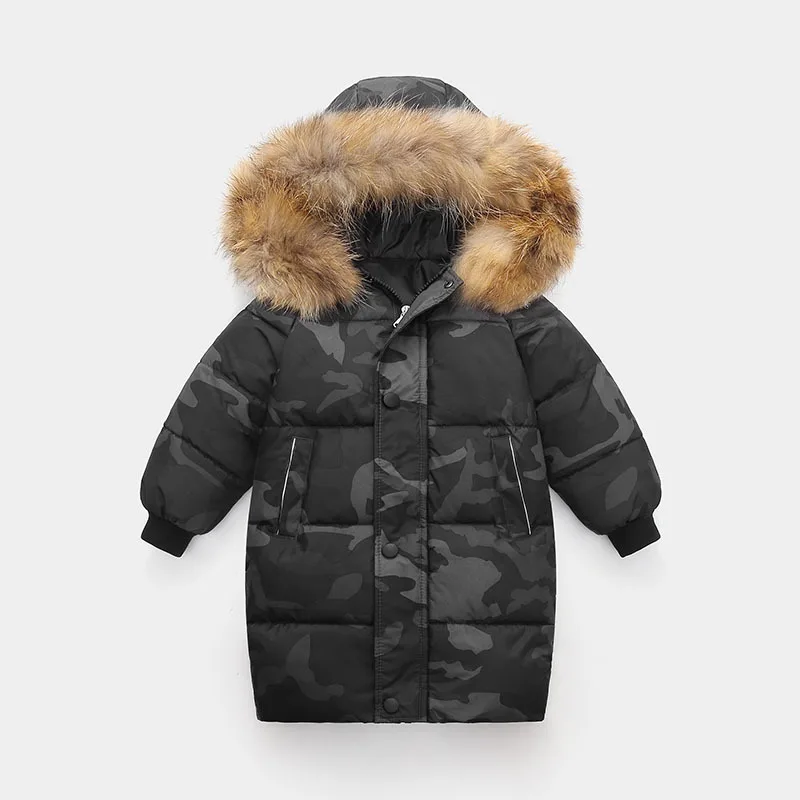 

Kids Thicken Warm Down Coat Boys Winter Real Fur Hooded Long Parkas Girls Cotton Down Jackets Outerwears Teen Children Clothing