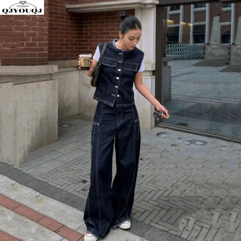 Комплект джинсового жилета в гонконгском стиле новинка весны ретро простые