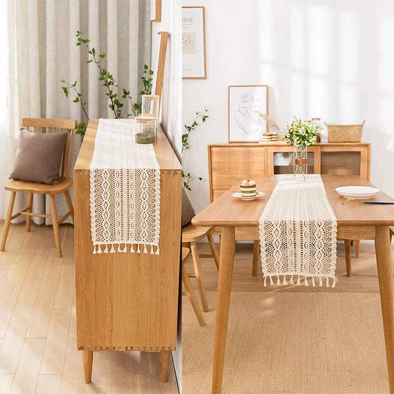 JFBL популярный элегантный кремовый кроше кружевной макраме скатерть с кисточками