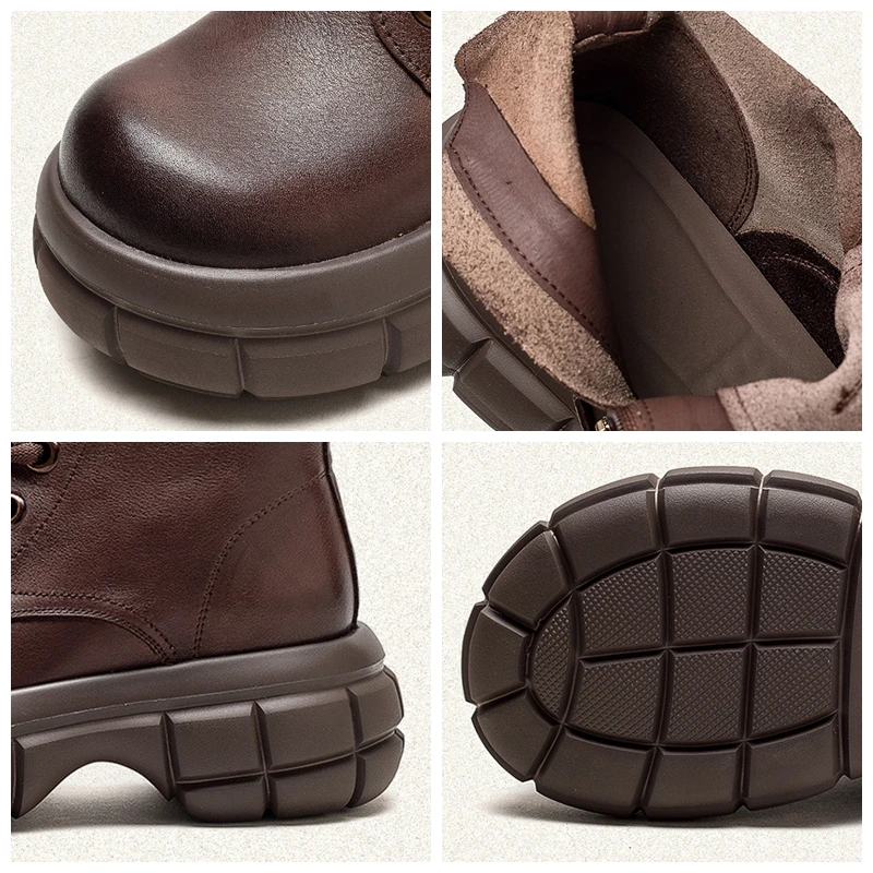 Ботинки женские из натуральной кожи на танкетке 5 см