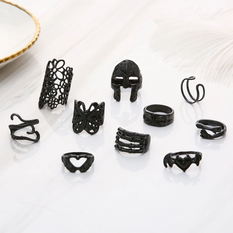 

European American Gothic Style Ring Black Adjustable Flower Skull Finger Ring
