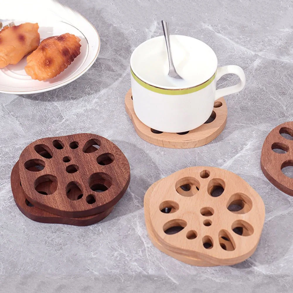 

Coffee Cup Tea Cup Coaster Mats Insulation Pad Table Decor Durable Wooden Lotus Root Heat Insulation Placemat Anti Scalding