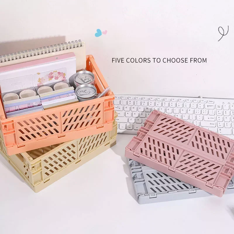 

NEW 5 Color Organizing Storage Baskets Case Folding Student Desktop Basket Tape Stationery Plastic Foldable Container Storage Bo