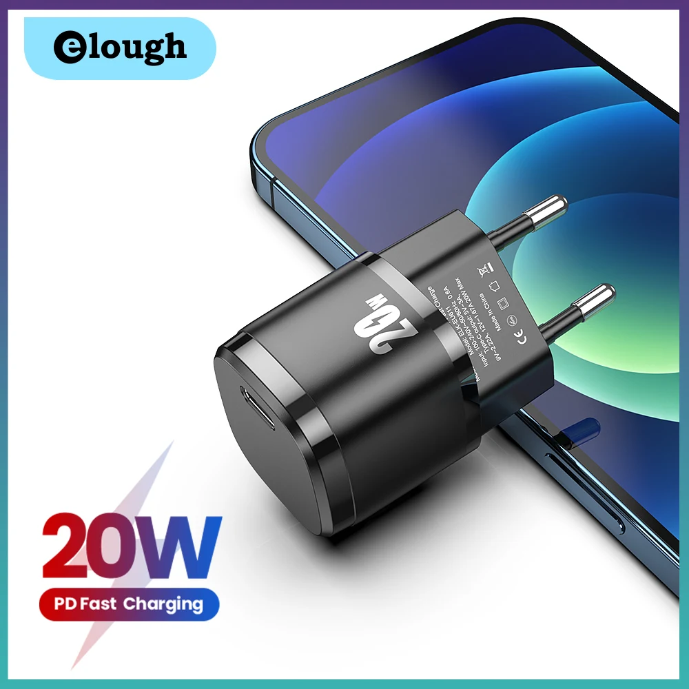 

Elough Quick Charge 4.0 3.0 QC PD Charger 20W QC4.0 QC3.0 USB Type C Fast Charger for iPhone 13 12 Xs 8 Xiaomi Phone PD Charger