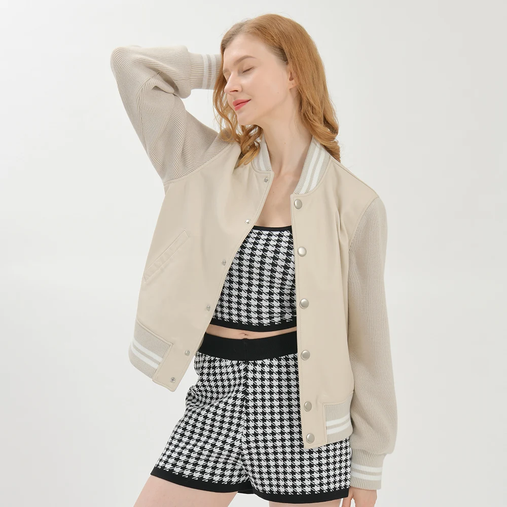 Spring Baseball Bomber White Leather Jacket Unisex Hip Hop Patchwork Streetwear Women Men Loose Casual Solid Leather Coats