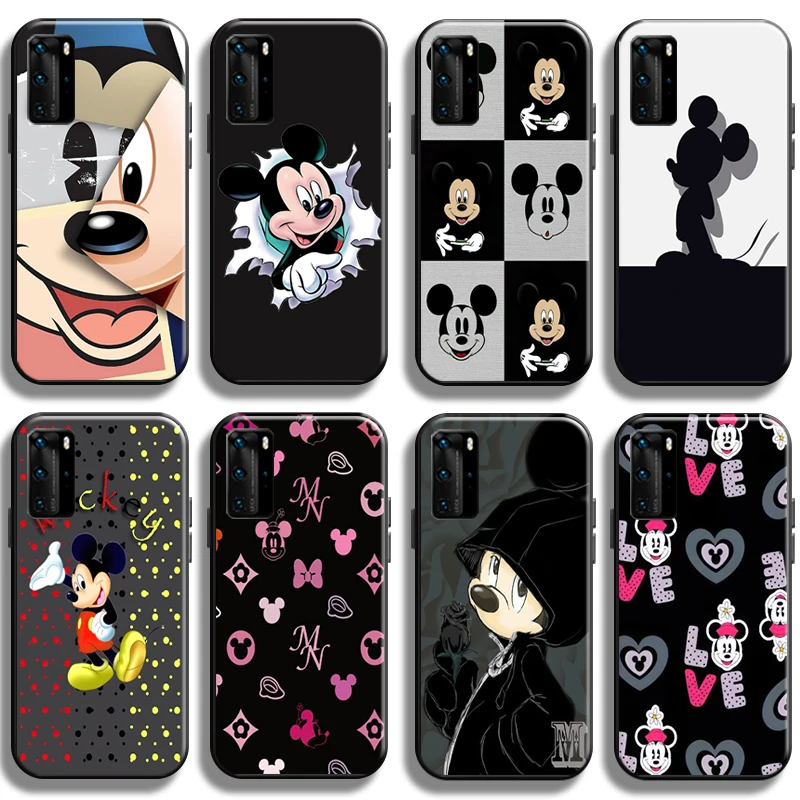

Disney Cartoon Mickey Mouse Phone Case For Huawei P40 P40 Pro Lite 5G Shockproof Cases Shell Liquid Silicon Black Coque TPU