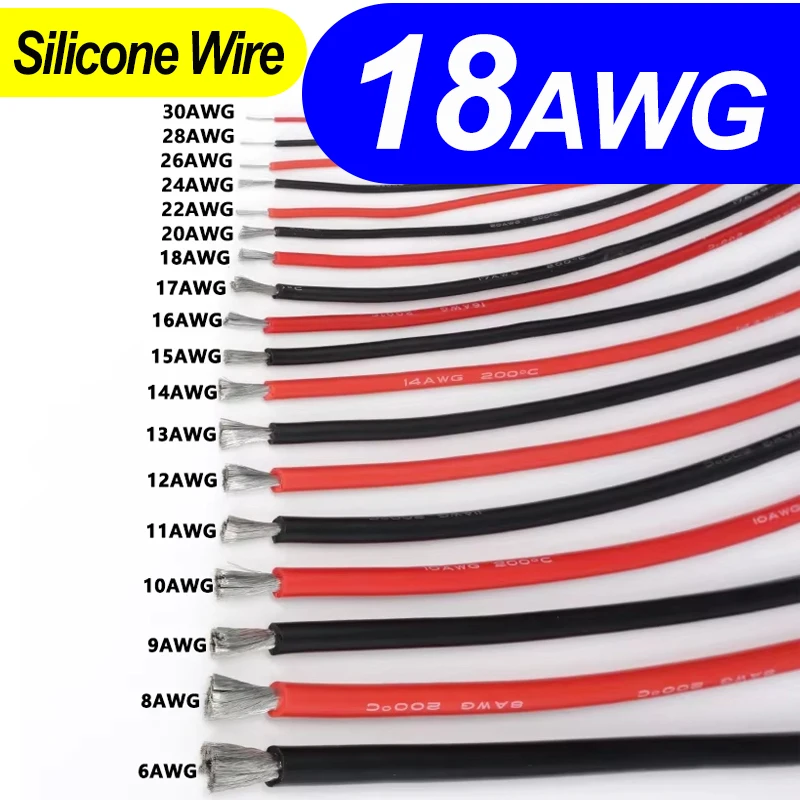 1 м мягкий силиконовый резиновый провод 30/28/26/24/22/18/17/16/15/13/12/11/10/8/6/4/2AWG электронный автомобильный аккумуляторный кабель из луженой меди