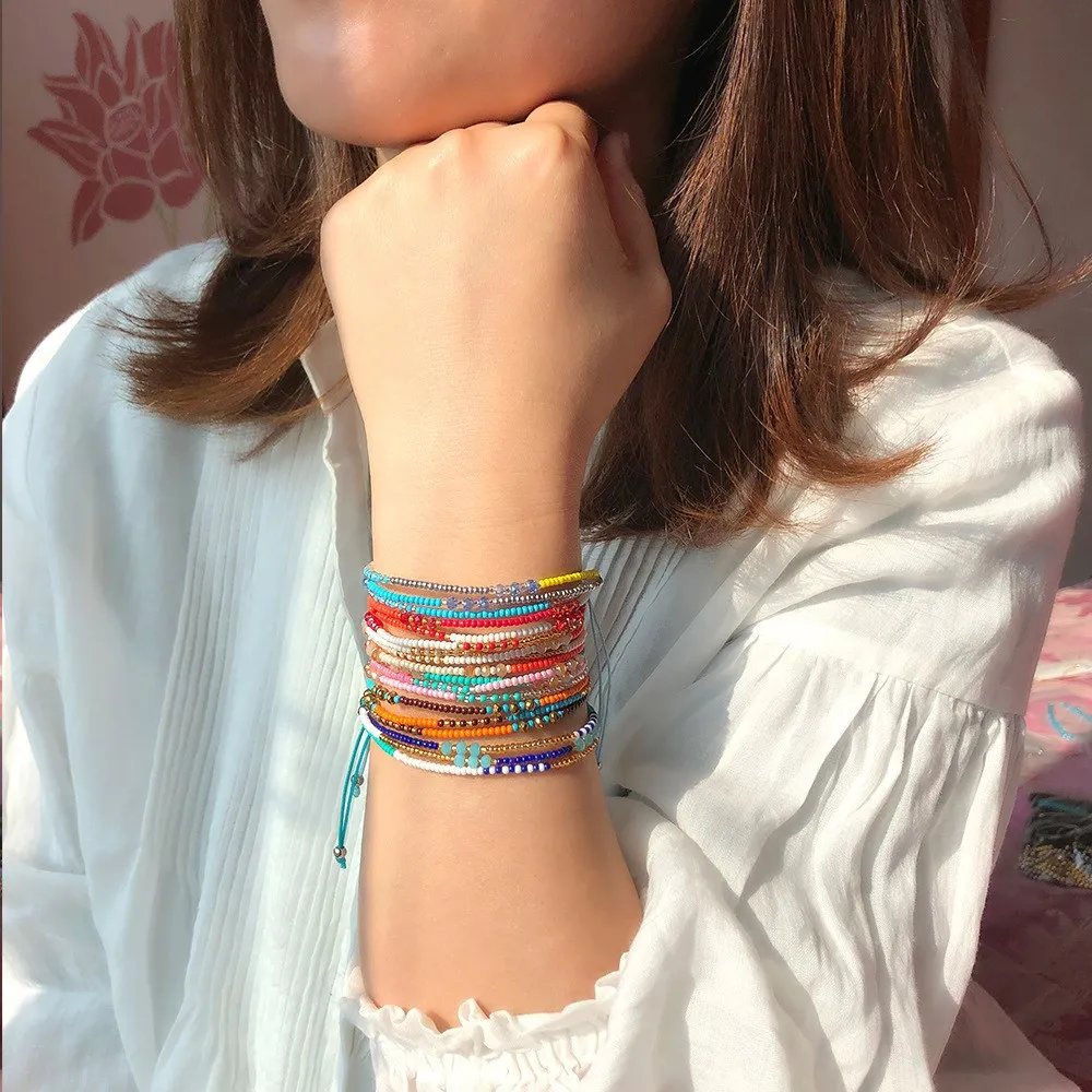 

Bohemian Colorful Crystal Bracelet for Women Minority DIY Handmade Beaded Bracelet National Style Female Bracelet