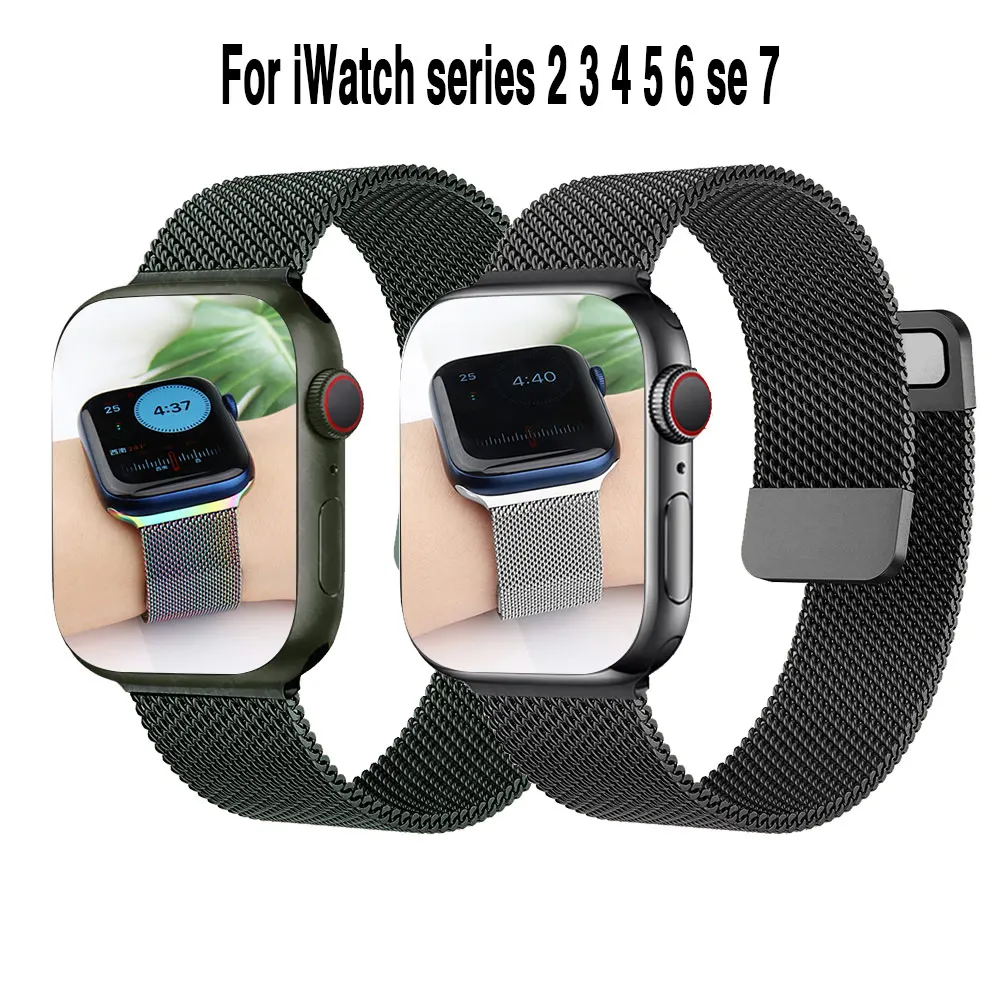 

Strap For Apple watch Band 7 45mm 40mm 38mm 42mm 41 44 mm Accessorie Magnetic Loop Metal bracelet for iWatch serie 7 4 5 6 se 3