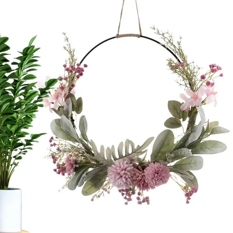 

Spring Wreath Metal Hoop Wreath With Greenery And Chrysanthemum Flowers Colorful Farmhouse Door Hanger For Spring Summer Home