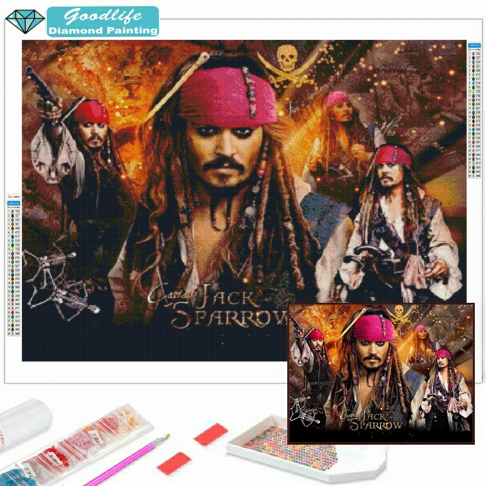 

Pirates Of The Caribbean Captain Jack Sparrow 5D DIY Diamond Painting Full Diamond Mosaic Johnny Depp Cross Stitch Home Decor