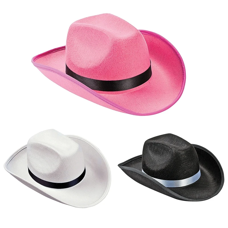 

Wedding Party Fedora Cowgirl Hats for Women Men Thick Fabric Cowboy with Brim Western Jazz Felt Casual Hats