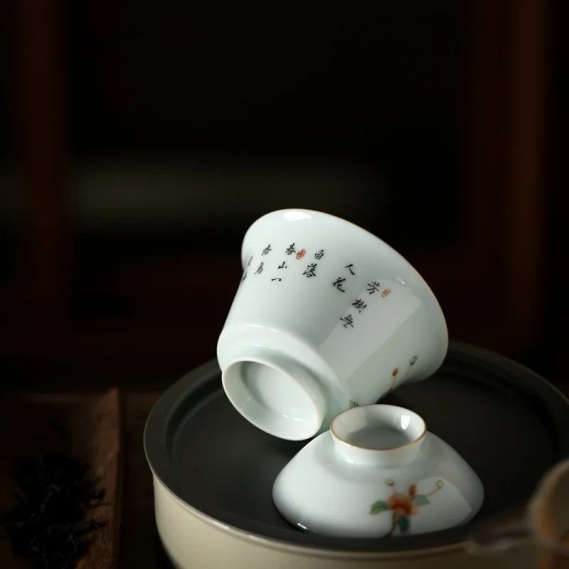 Фото ★ Manyuan Fangzhi Only Two Tureen Цзиндэчжэнь Китайский традиционный фарфоровый чайный сервиз с ручной росписью кунг-фу Розовый цвет Золотая крышка чая №3