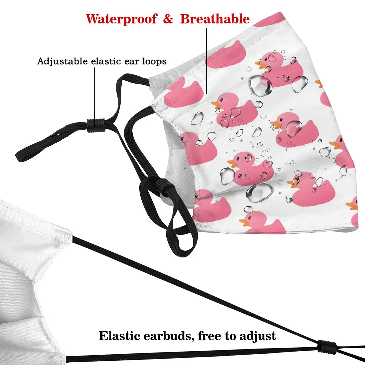 Pink Adult Mask Rubber Duck Adjustable Wasbaar Pattern Cotton Respirator With Filters |