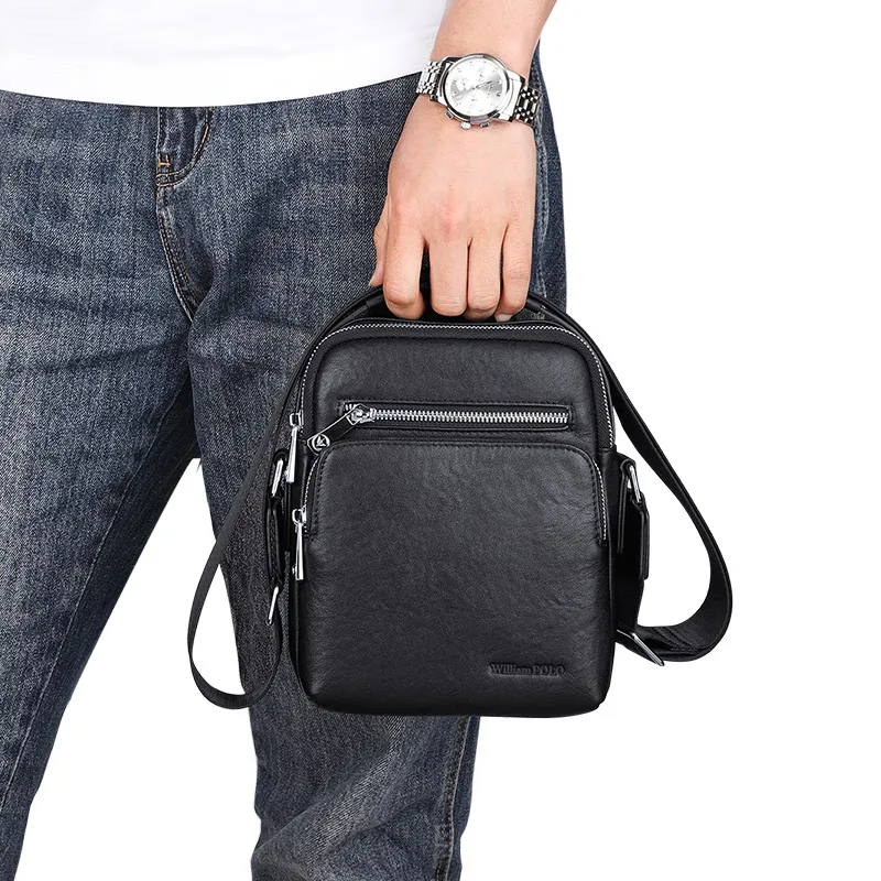 WILLIAMPOLO's New shoulder bag men's diagonal commuter office high-quality cowhide business simple men's messenger bag pl 223159