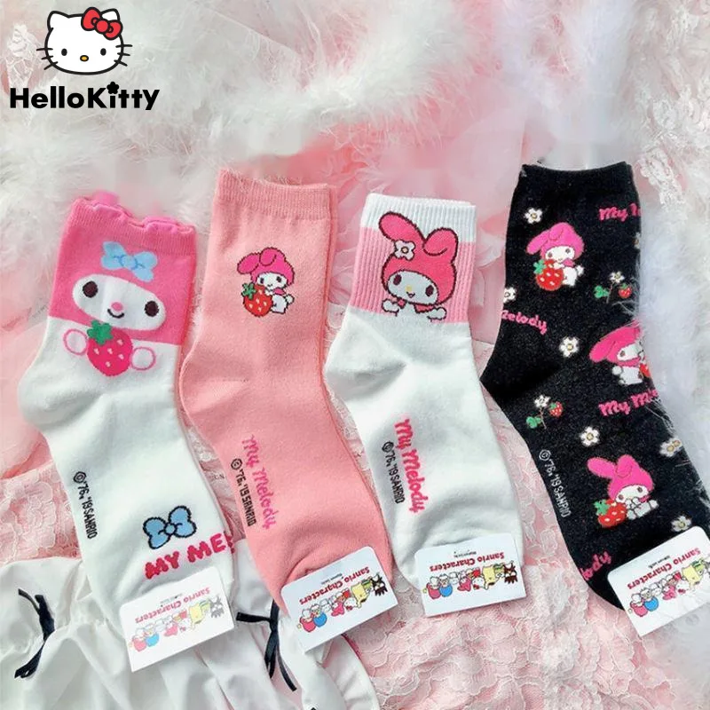

Милые Мультяшные носки Sanrio Melody, 3 пары, женские мягкие теплые носки, прямые кружевные носки средней длины, аксессуары для одежды