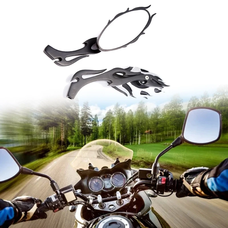 

Universal Zinc Alloy Motorcycle Handlebar Rear View Mirrors Flame Style Mirrors GTWS