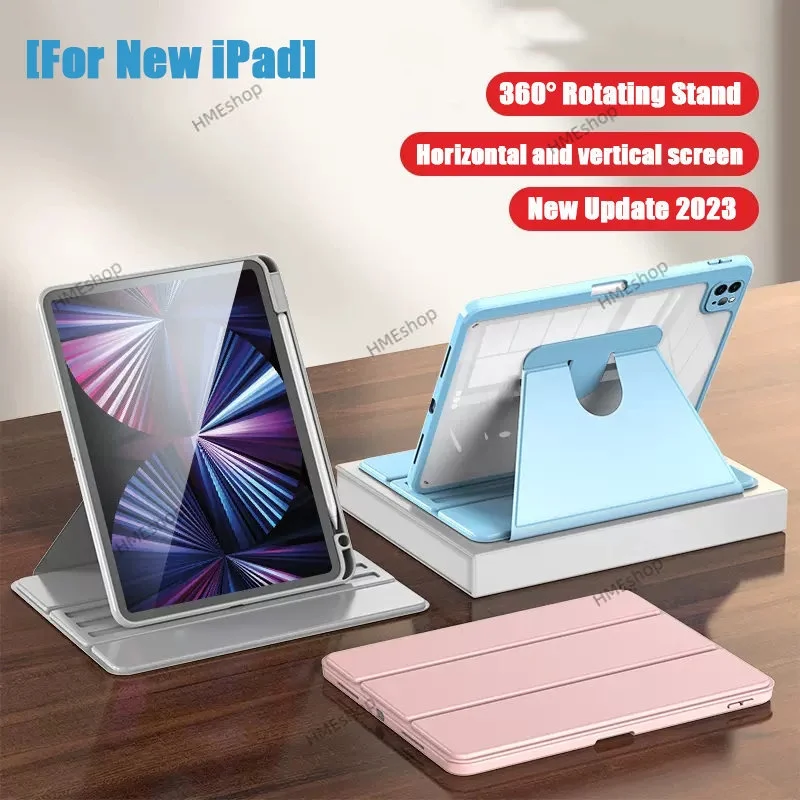 

360° Rotatable Leather Case for iPad 10th 2022 10.9" Air 5 4 3 2 Pro 11 10.2 9th 8th 7th 9.7 5th 6th Transparent Cover Pen Slot